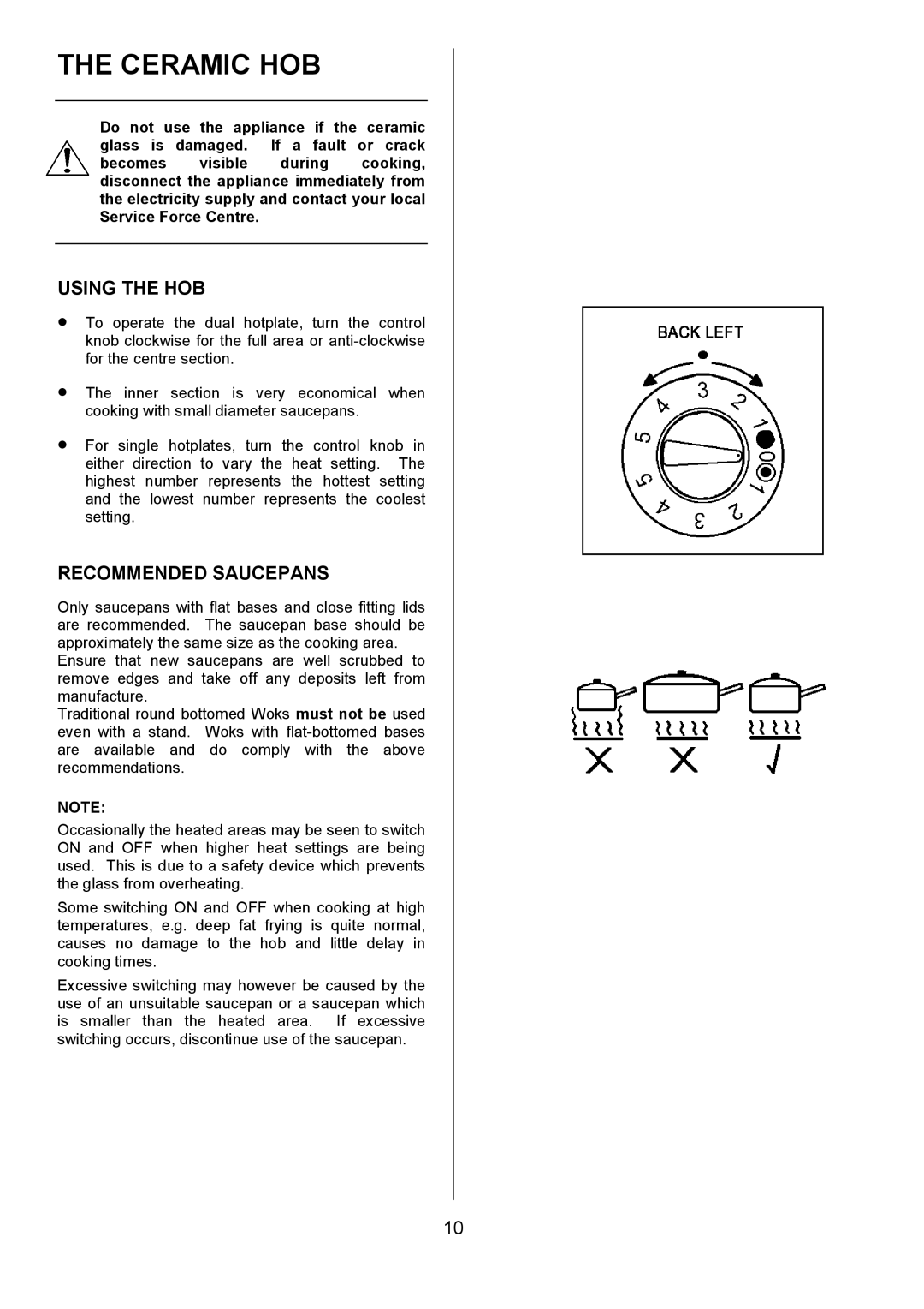 Zanussi ZCE 7680, ZCE 7690 manual Ceramic HOB, Using the HOB, Recommended Saucepans 