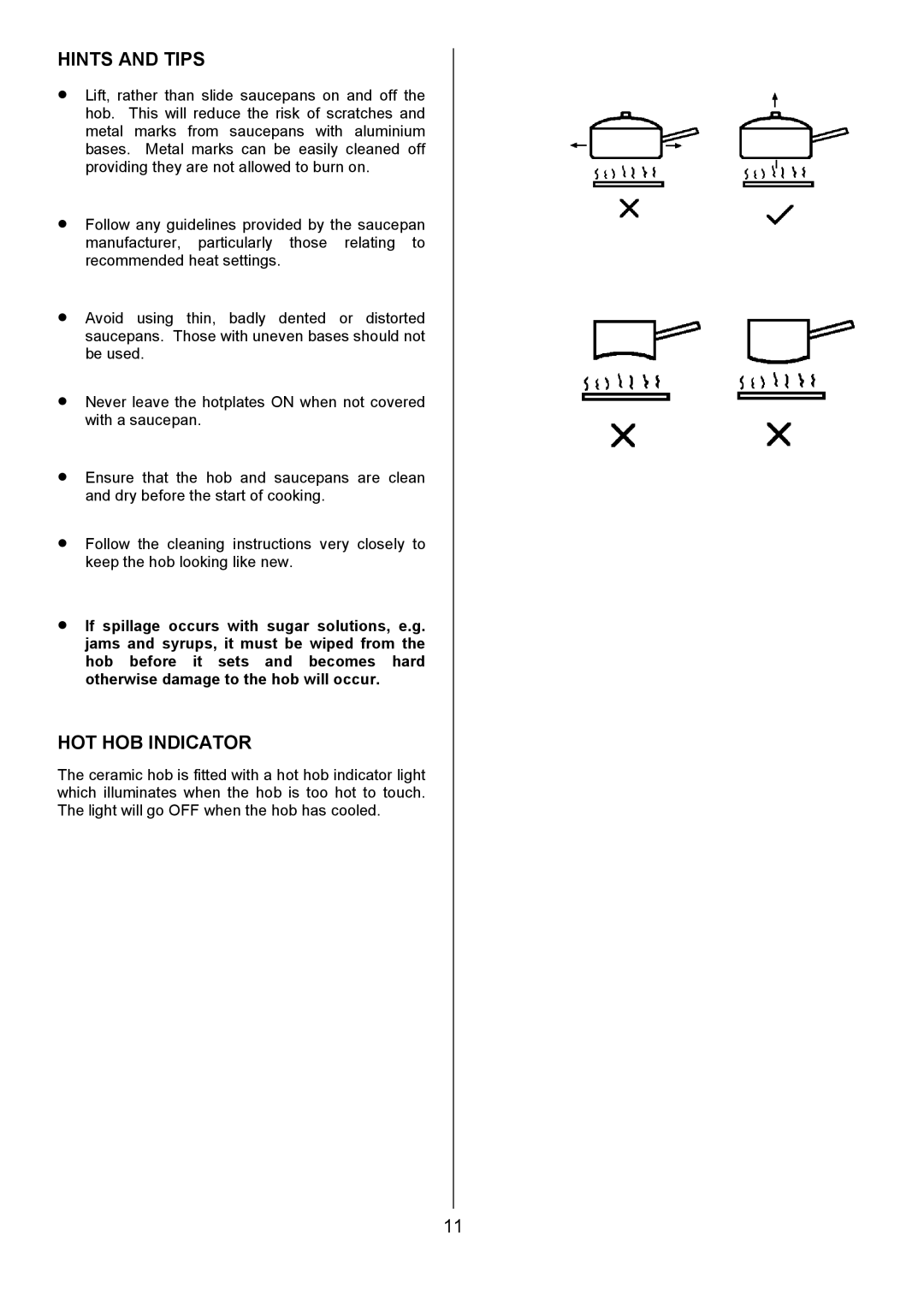 Zanussi ZCE 7690, ZCE 7680 manual Hints and Tips, HOT HOB Indicator 