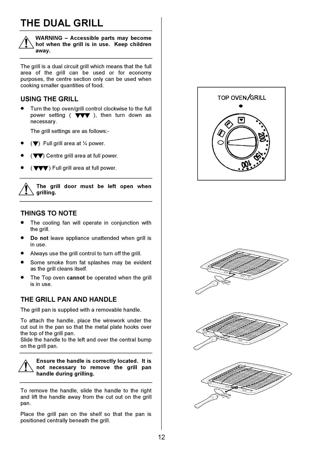 Zanussi ZCE 7680, ZCE 7690 manual Dual Grill, Using the Grill, Grill PAN and Handle 