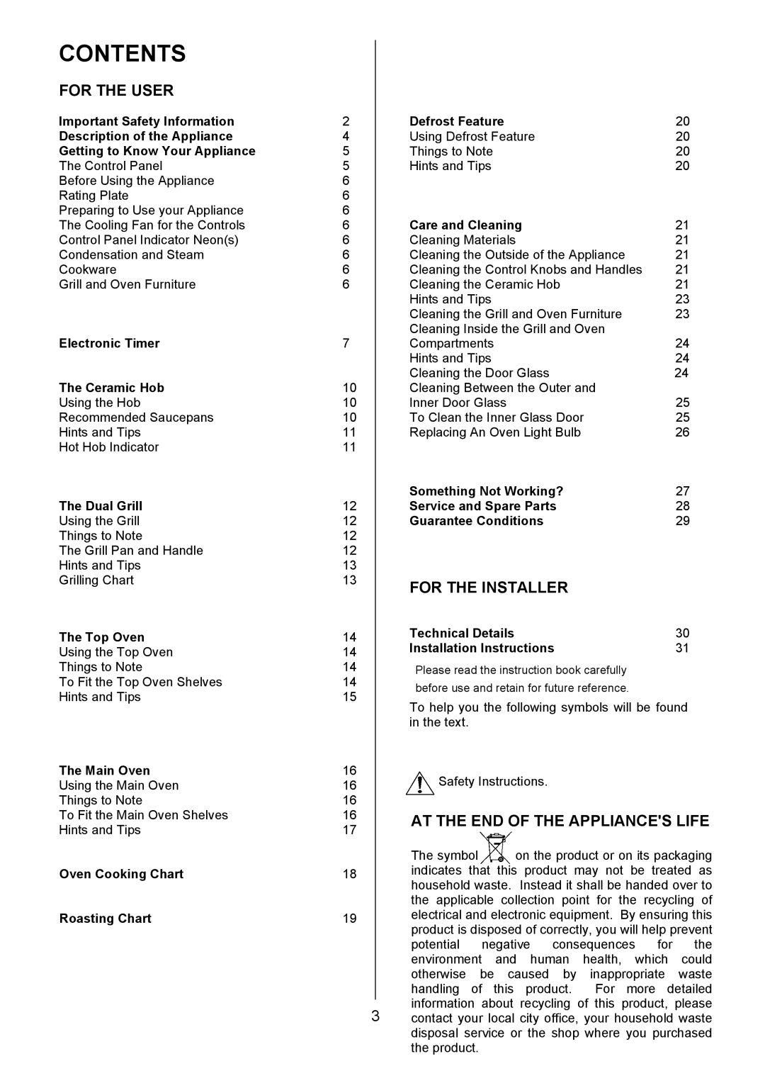 Zanussi ZCE 7690, ZCE 7680 manual Contents 