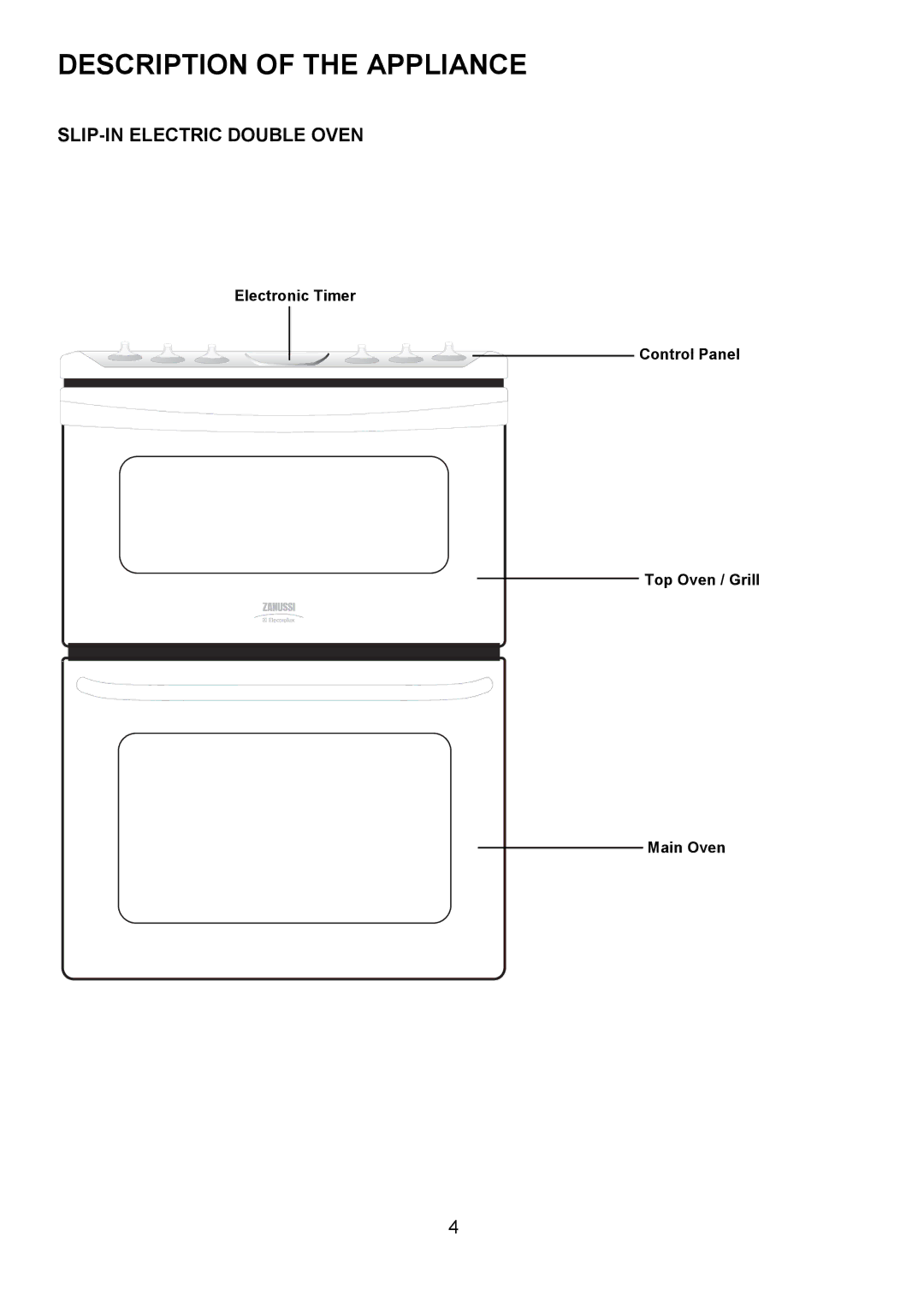 Zanussi ZCE 7680, ZCE 7690 manual Description of the Appliance, SLIP-IN Electric Double Oven 