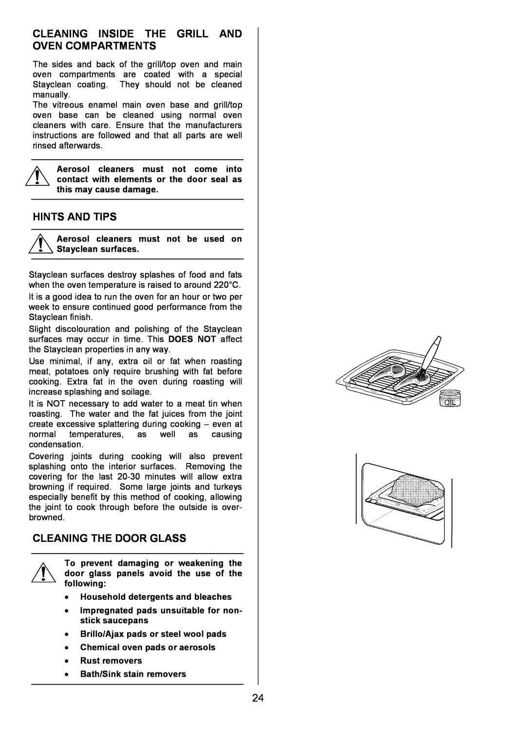 Zanussi ZCE 7680, ZCE 7690 manual Cleaning Inside The Grill And Oven Compartments, Cleaning The Door Glass, Hints And Tips 