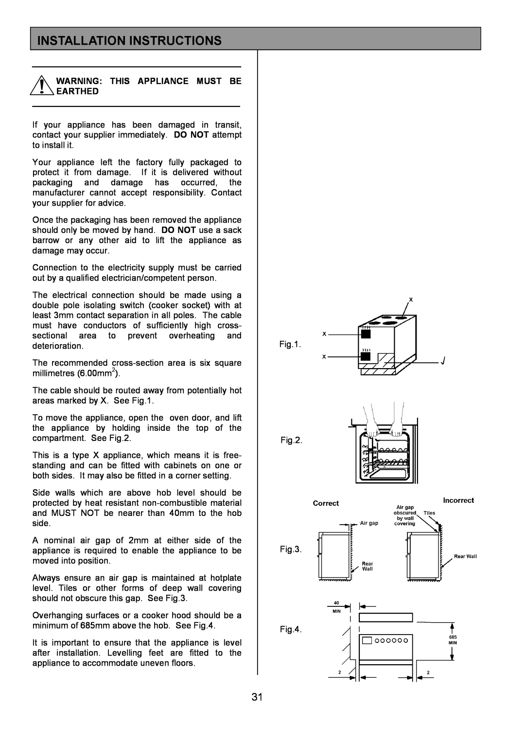 Zanussi ZCE 7690, ZCE 7680 manual Installation Instructions, Warning: This Appliance Must Be Earthed 