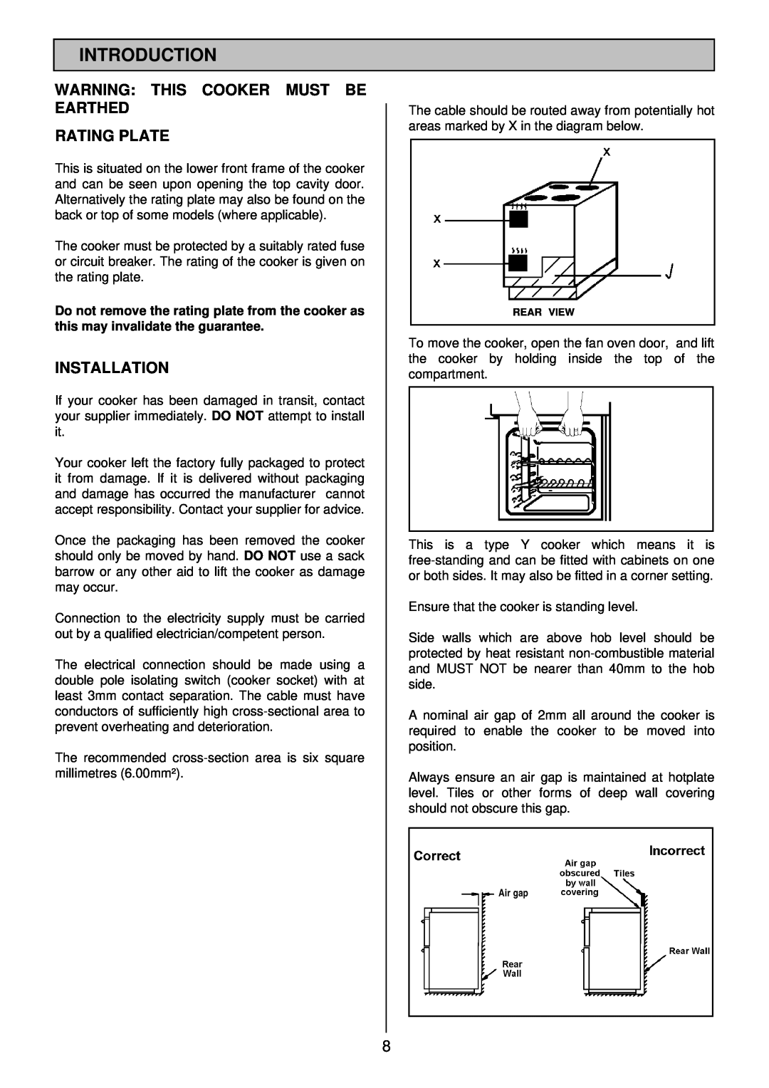Zanussi ZCE 7700X manual Introduction, Warning This Cooker Must Be Earthed Rating Plate, Installation 
