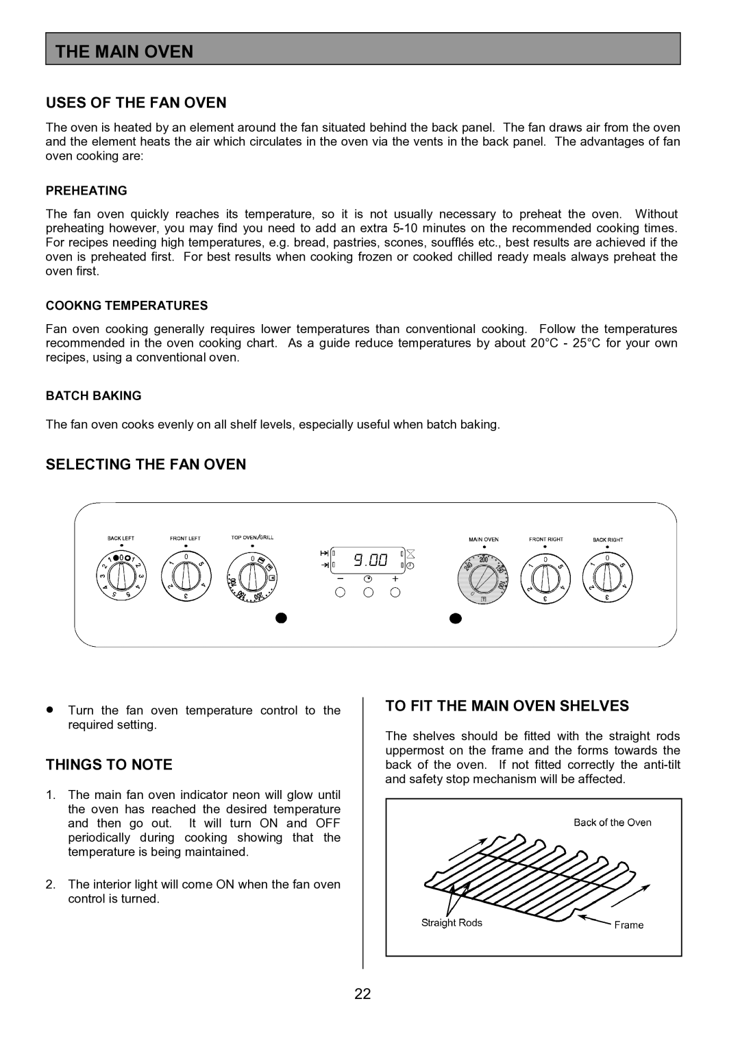 Zanussi ZCE 7702 manual Uses of the FAN Oven, Selecting the FAN Oven, To FIT the Main Oven Shelves 