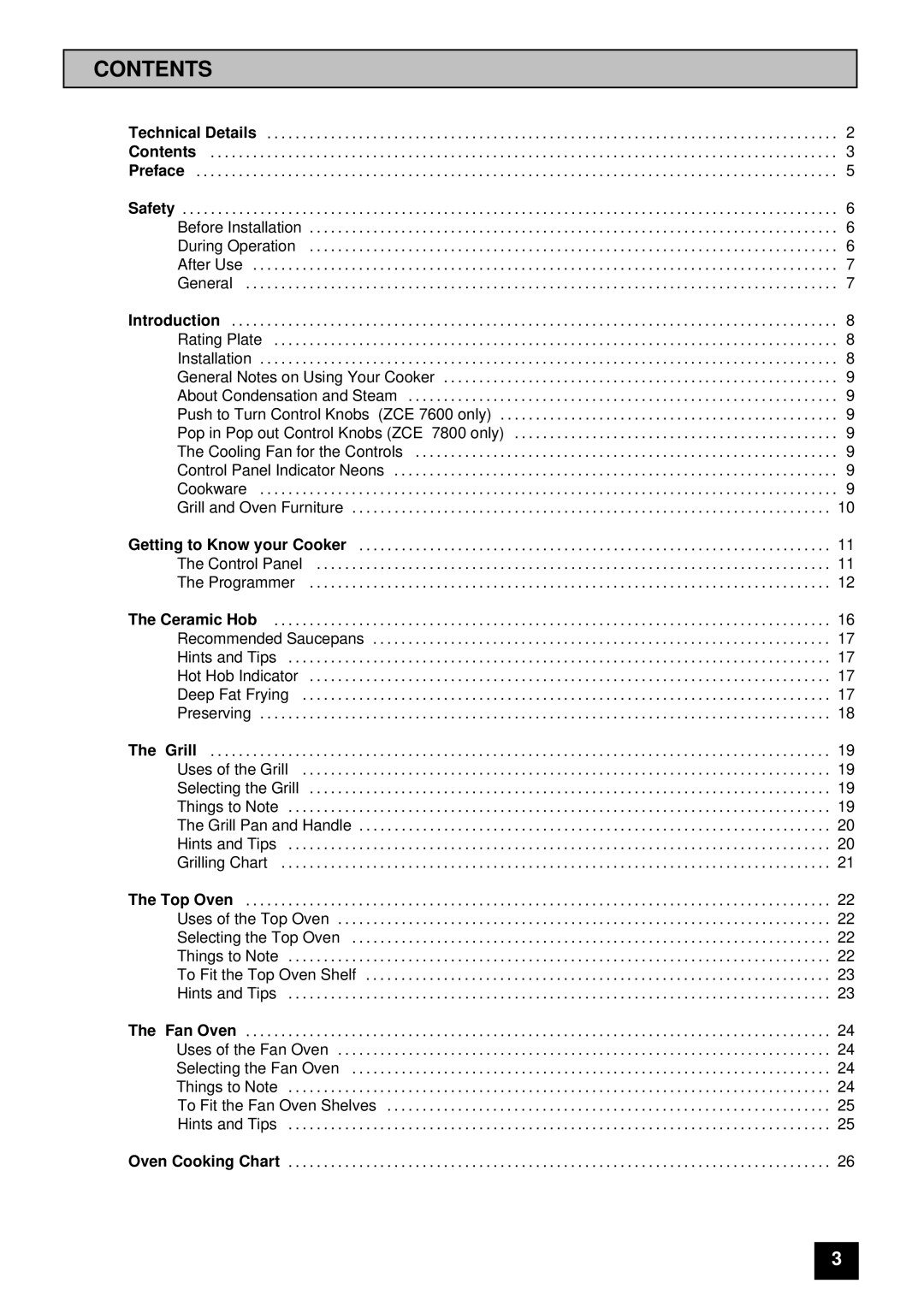 Zanussi ZCE 7600, ZCE 7800 manual Contents 