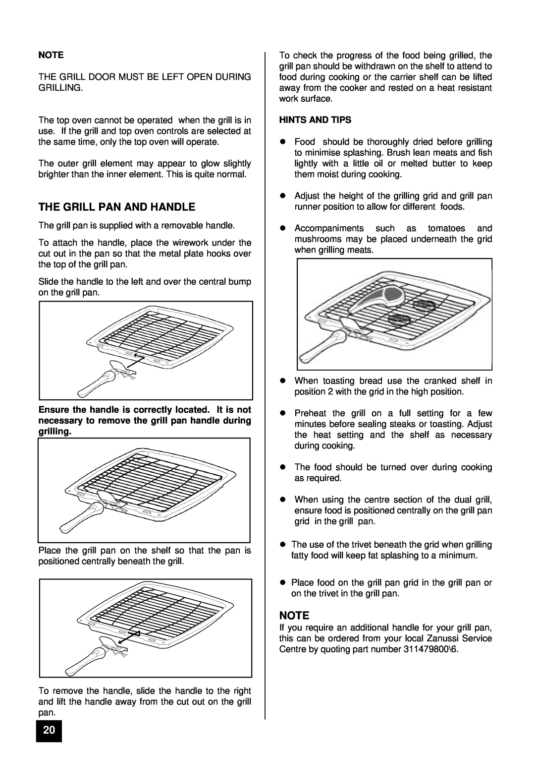 Zanussi ZCE 7800, ZCE 7600 manual The Grill Pan And Handle, Hints And Tips 
