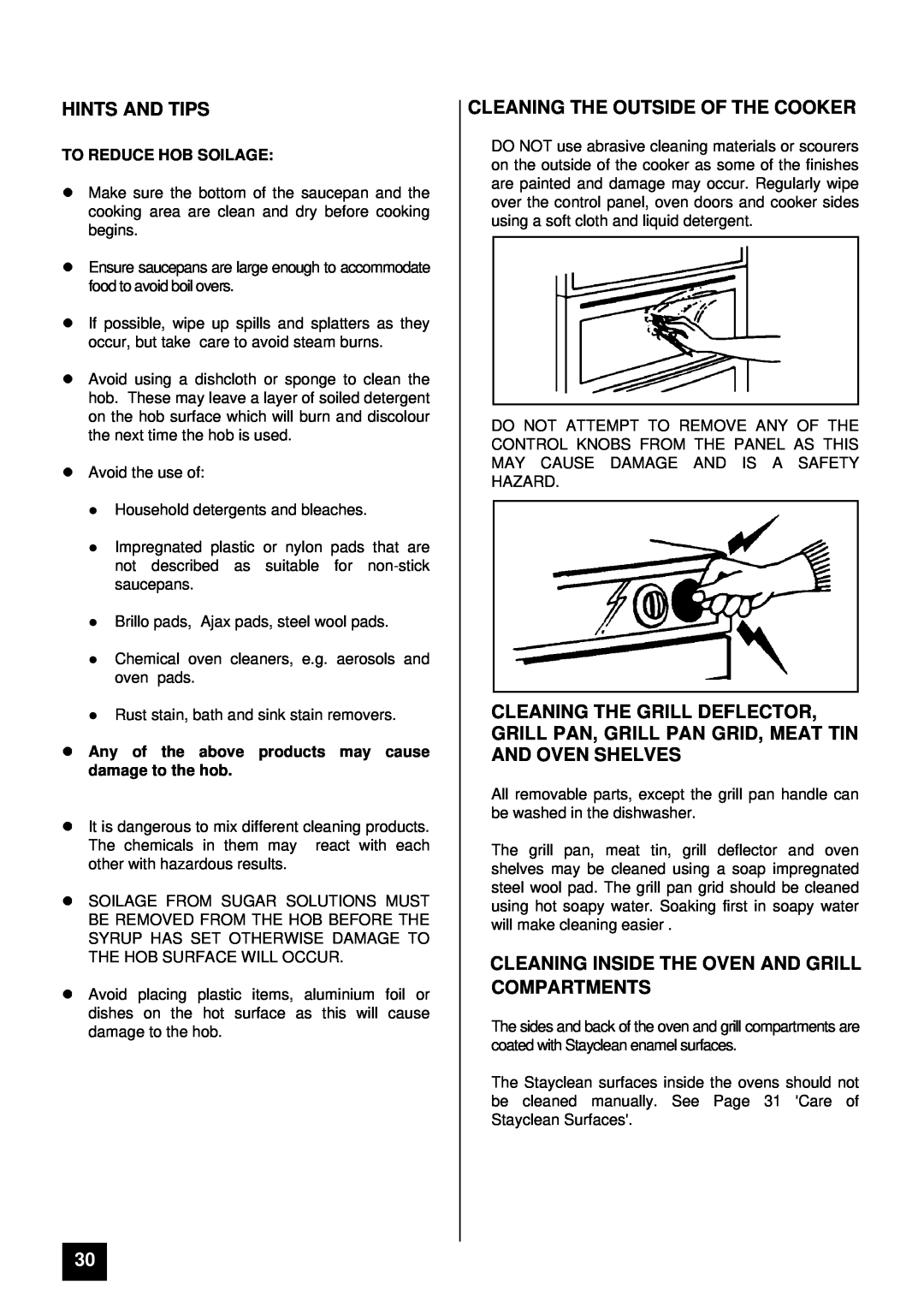 Zanussi ZCE 7800 manual Hints And Tips, Cleaning The Outside Of The Cooker, Cleaning Inside The Oven And Grill Compartments 
