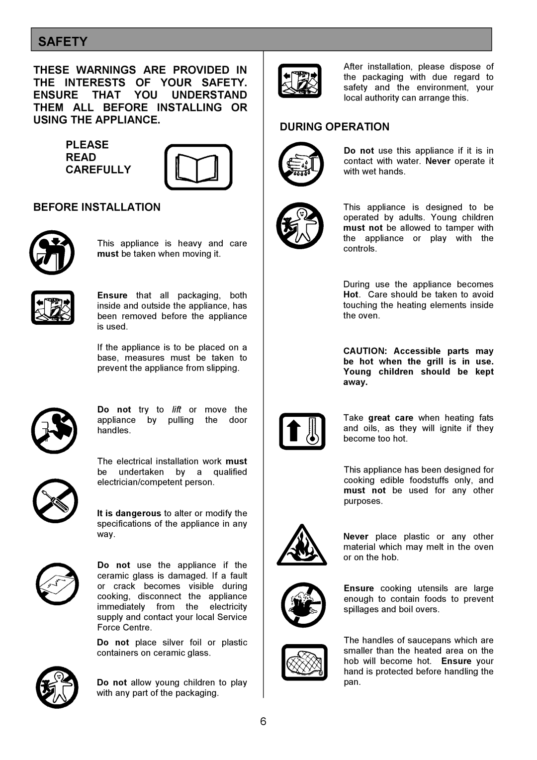 Zanussi ZCE 8020AX/CH manual Safety, During Operation 