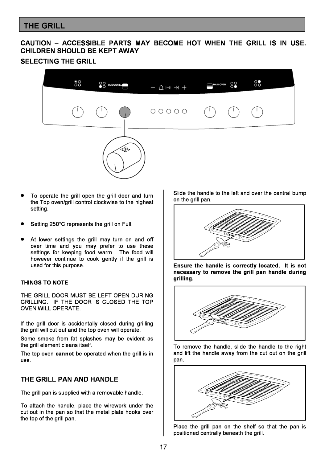 Zanussi ZCE 8020AX/CH manual Selecting The Grill, The Grill Pan And Handle, Things To Note 