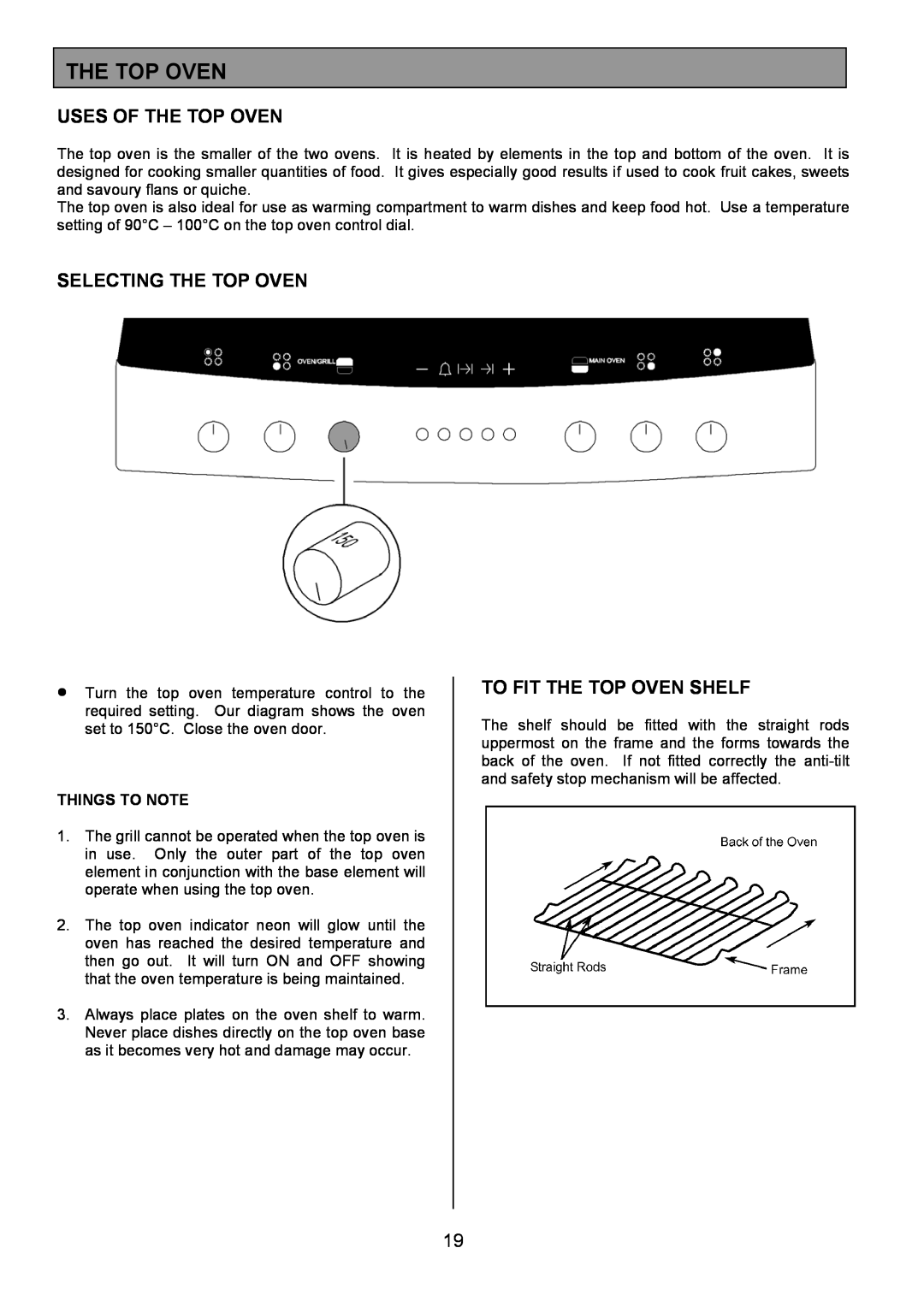 Zanussi ZCE 8020AX/CH manual Uses Of The Top Oven, Selecting The Top Oven, To Fit The Top Oven Shelf, Things To Note 