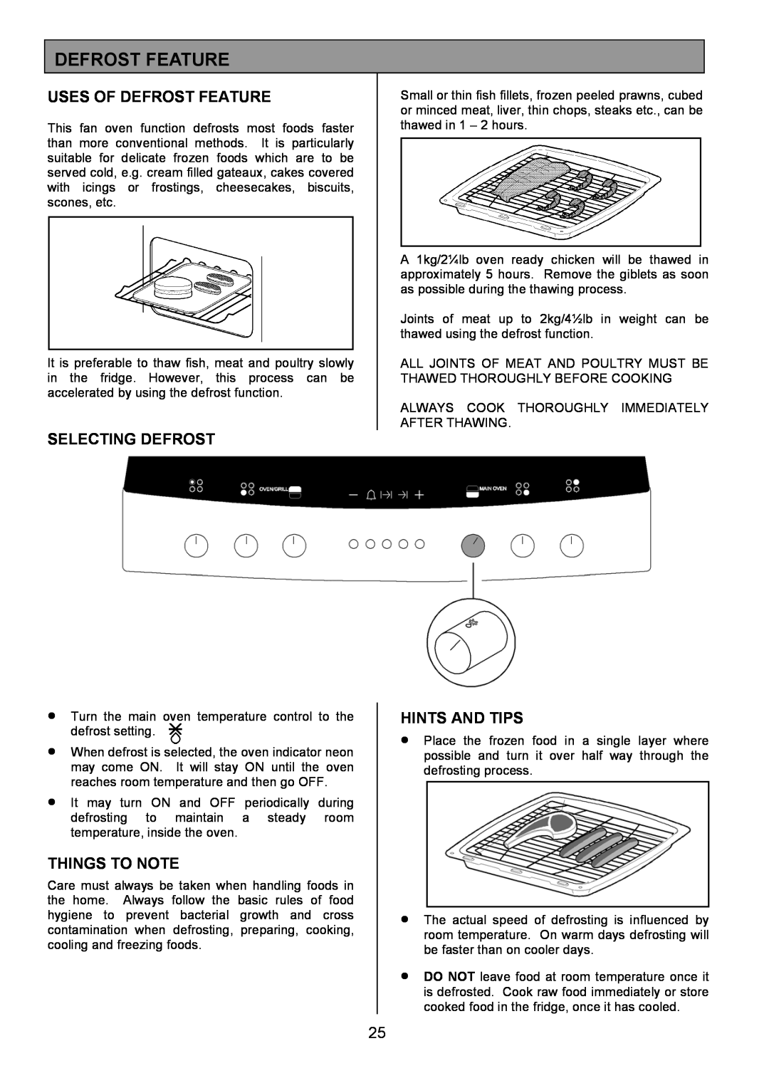 Zanussi ZCE 8020AX/CH manual Uses Of Defrost Feature, Selecting Defrost, Things To Note, Hints And Tips 