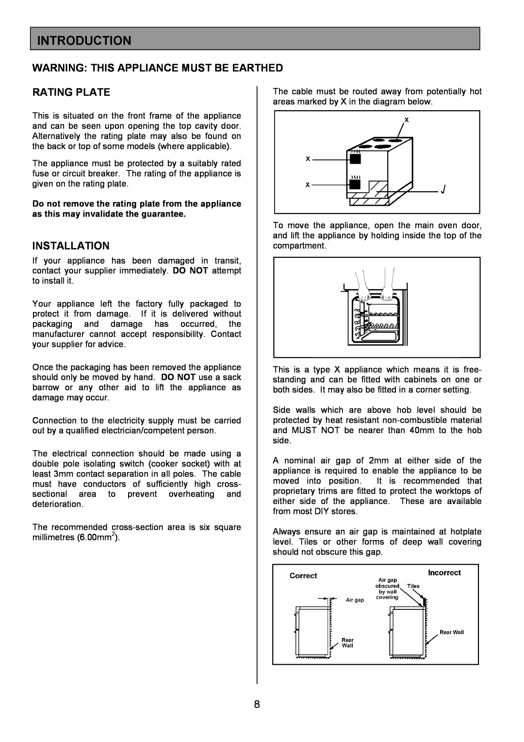 Zanussi ZCE 8020AX/CH manual Introduction, Warning This Appliance Must Be Earthed, Rating Plate, Installation 