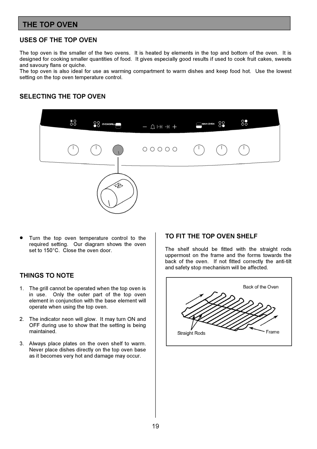 Zanussi ZCE 8021 manual Uses of the TOP Oven, Selecting the TOP Oven, To FIT the TOP Oven Shelf 