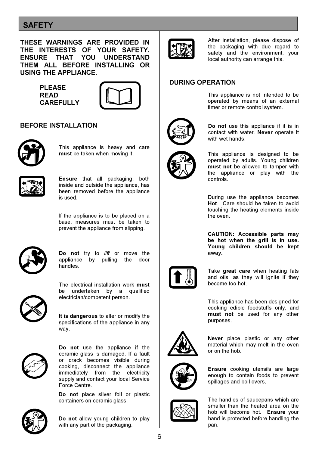 Zanussi ZCE 8021 manual Safety, During Operation 