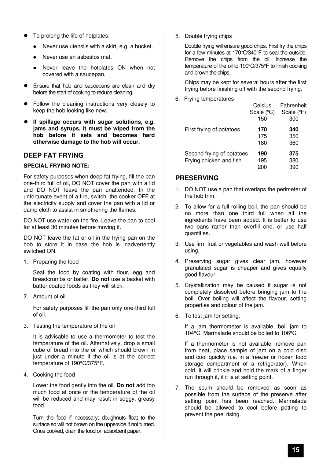 Zanussi ZCE ID manual Deep FAT Frying, Preserving, Special Frying Note 