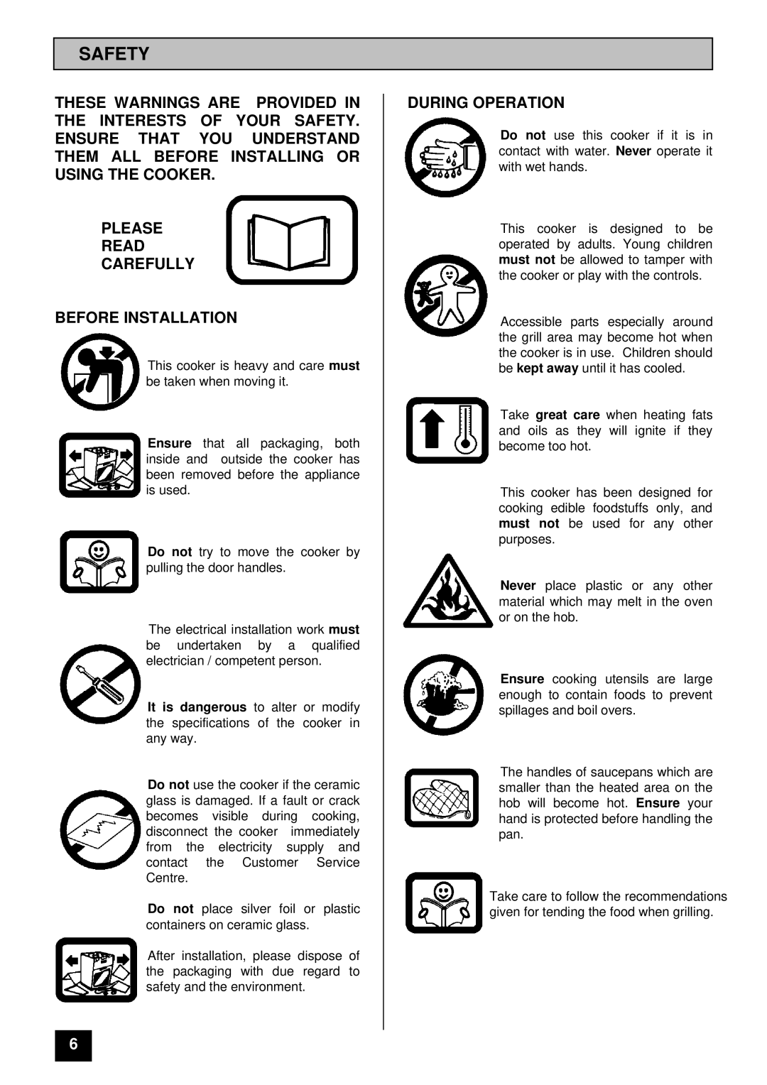 Zanussi ZCE ID manual Safety, During Operation 