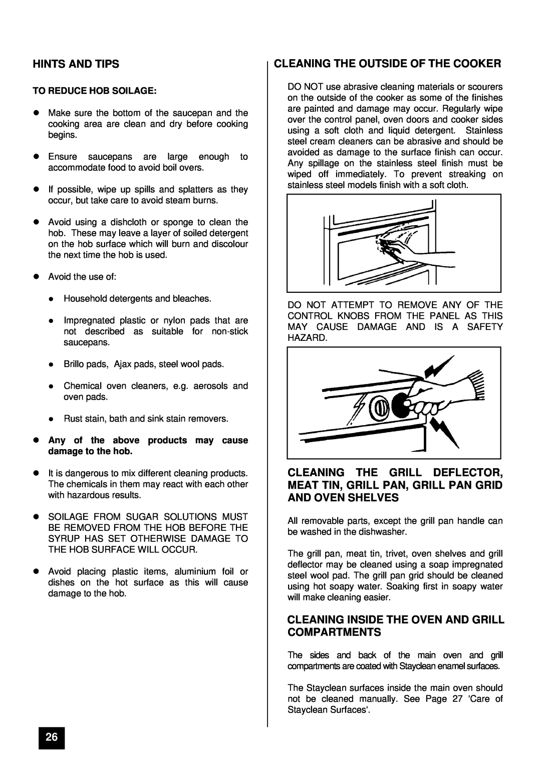 Zanussi ZCE ID manual Cleaning The Outside Of The Cooker, Cleaning Inside The Oven And Grill Compartments, Hints And Tips 