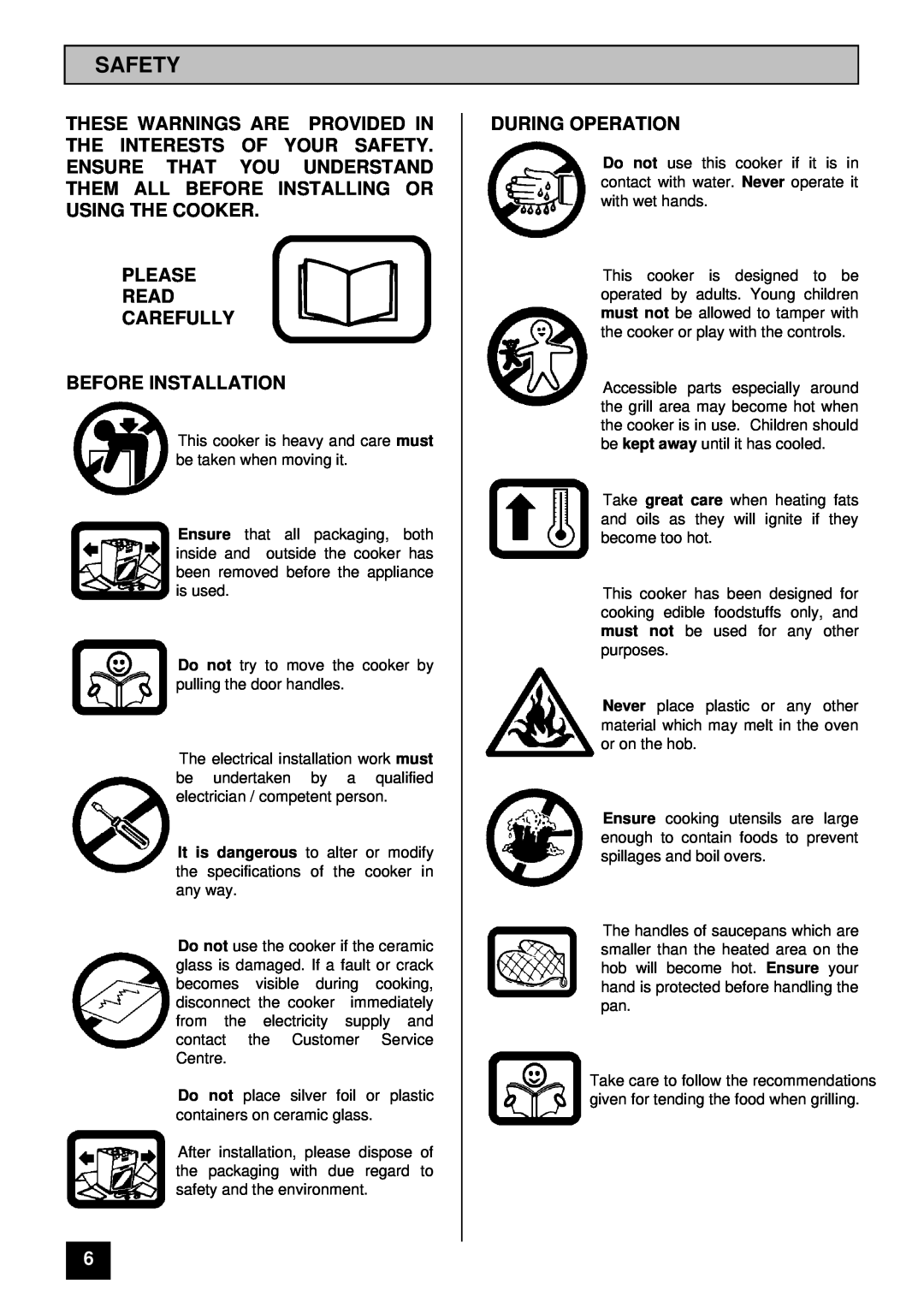 Zanussi ZCE ID manual Safety, Please Read Carefully Before Installation, During Operation 