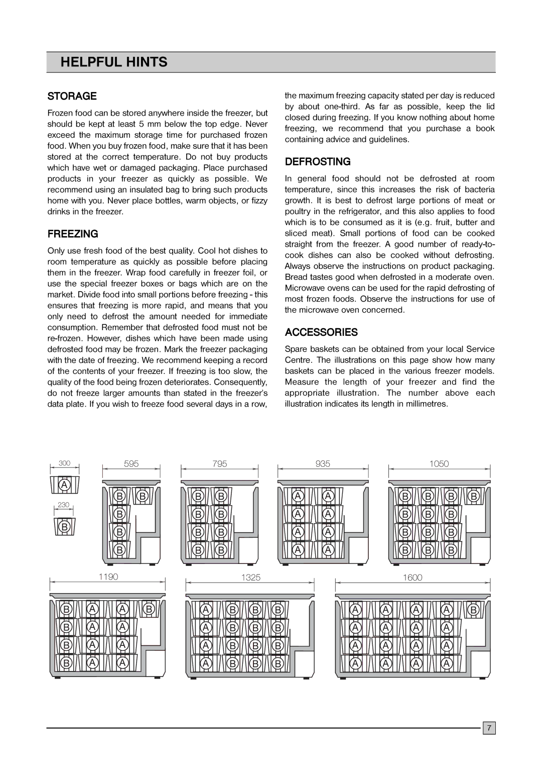 Zanussi ZCF 310, ZCF 220, ZCF 410 installation manual Helpful Hints, Storage, Defrosting, Accessories 