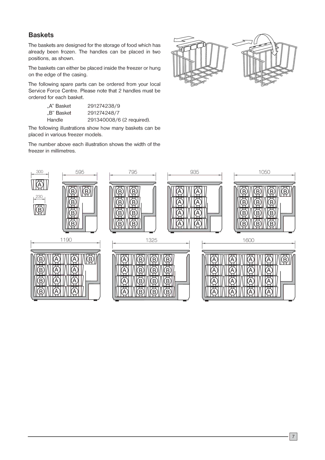 Zanussi ZCF 52 C installation manual Baskets 