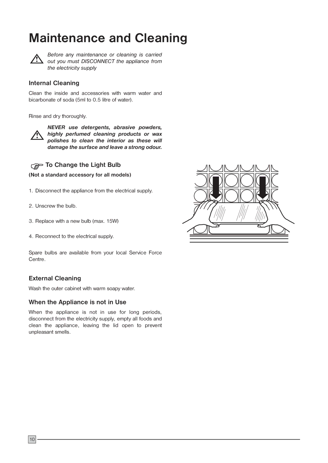 Zanussi ZCF 57 installation manual Maintenance and Cleaning, Internal Cleaning 