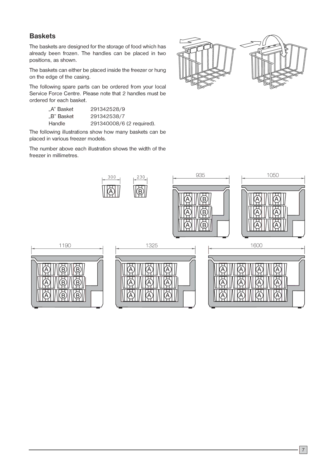 Zanussi ZCF 57 installation manual Baskets 