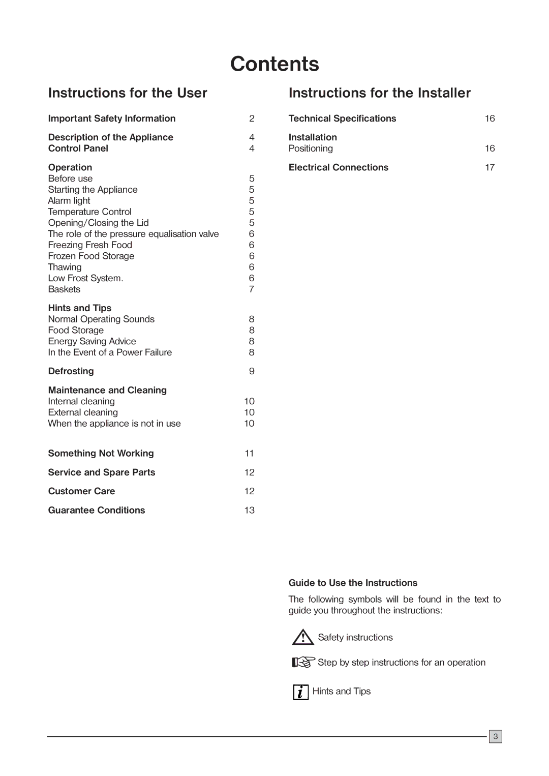 Zanussi ZCF 92 A, ZCF 78 A, ZCF 106 A installation manual Contents 