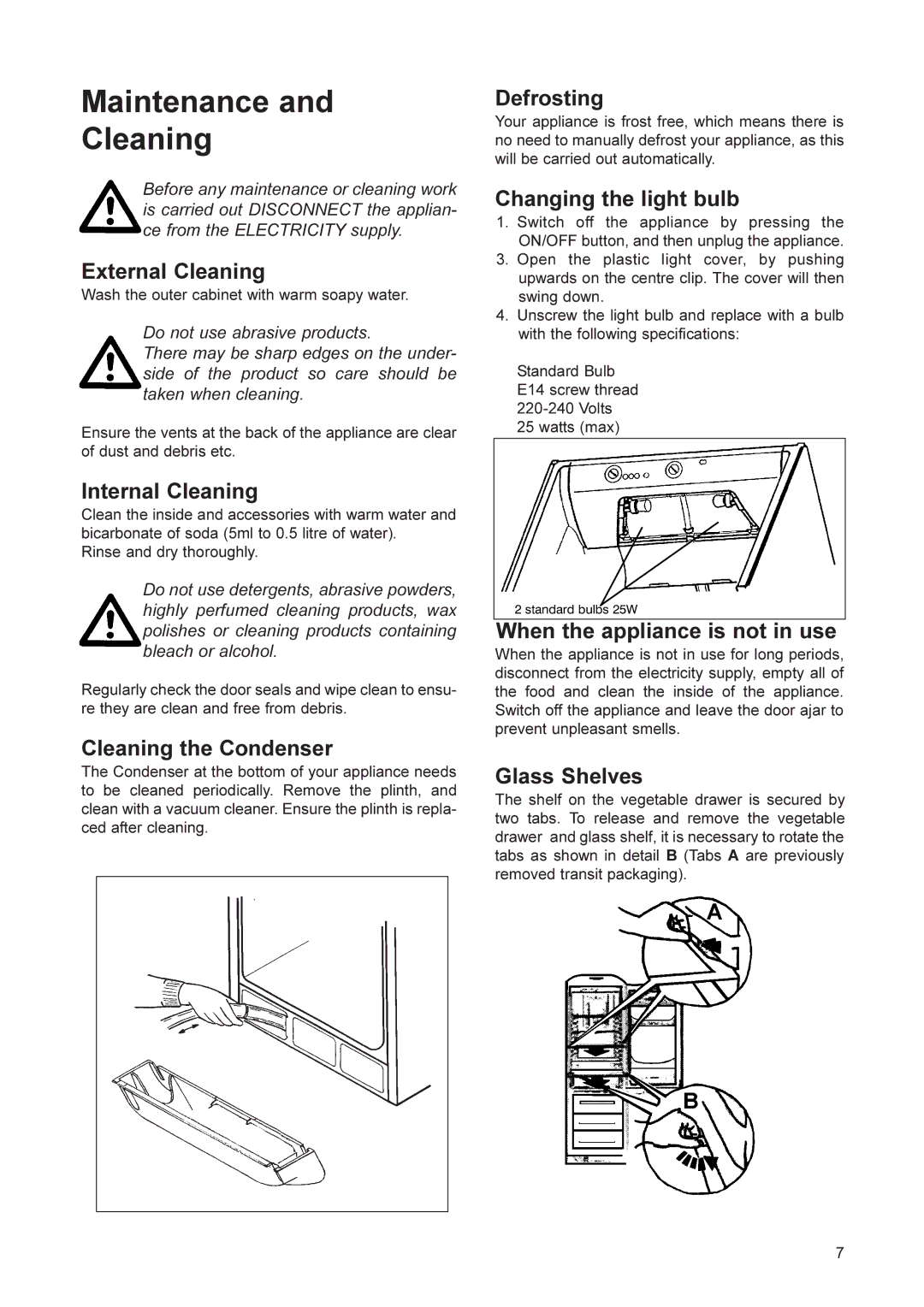 Zanussi ZCFF7/5W manual Maintenance Cleaning 