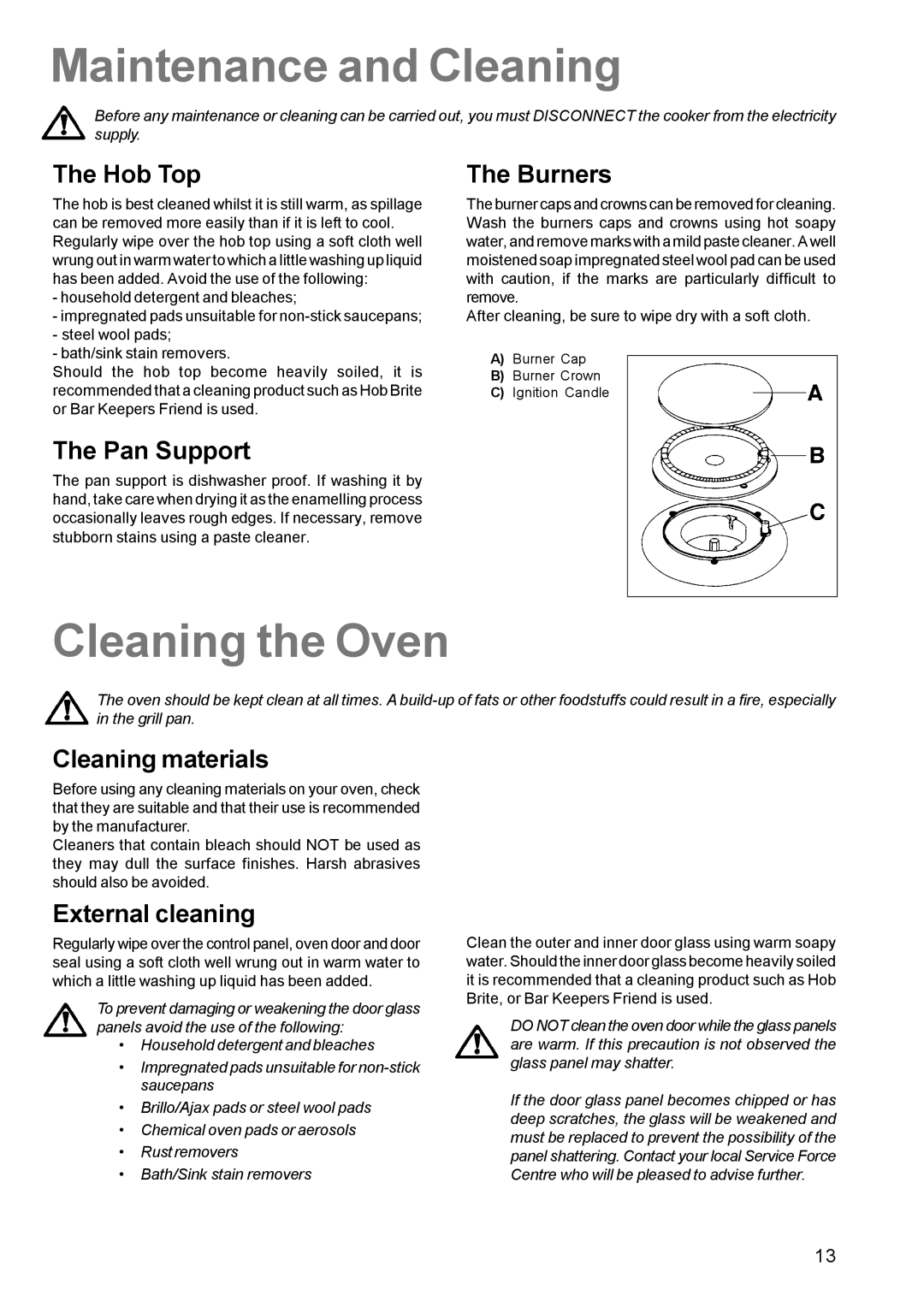 Zanussi ZCG 611 manual Maintenance and Cleaning, Cleaning the Oven 