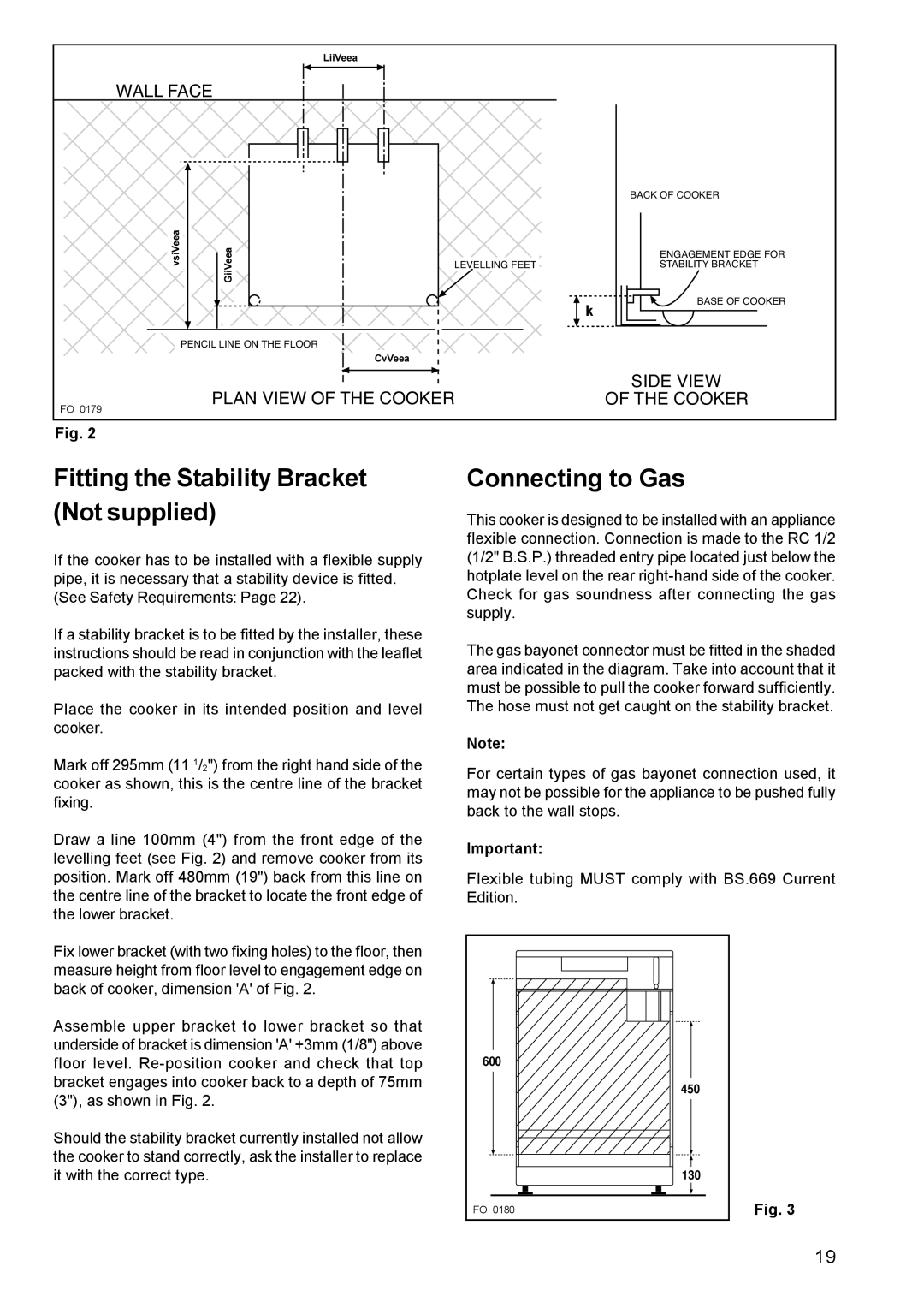 Zanussi ZCG 611 manual Fitting the Stability Bracket Not supplied, Connecting to Gas 