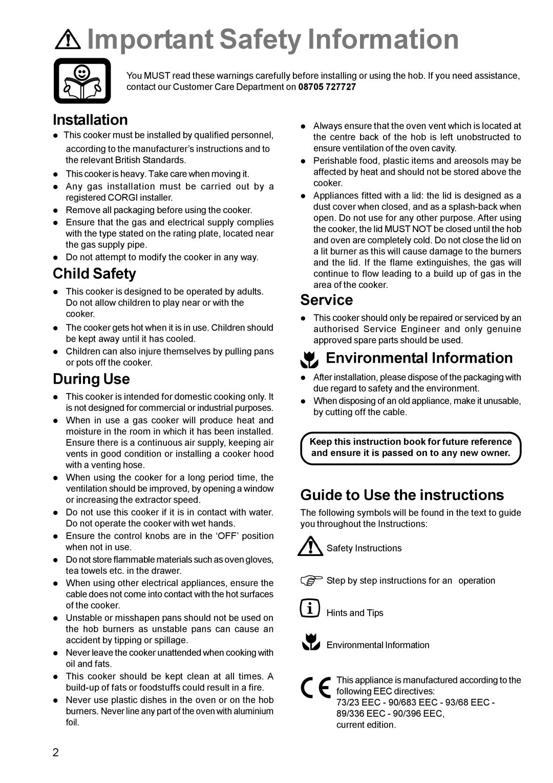 Zanussi ZCG 611 manual Important Safety Information 