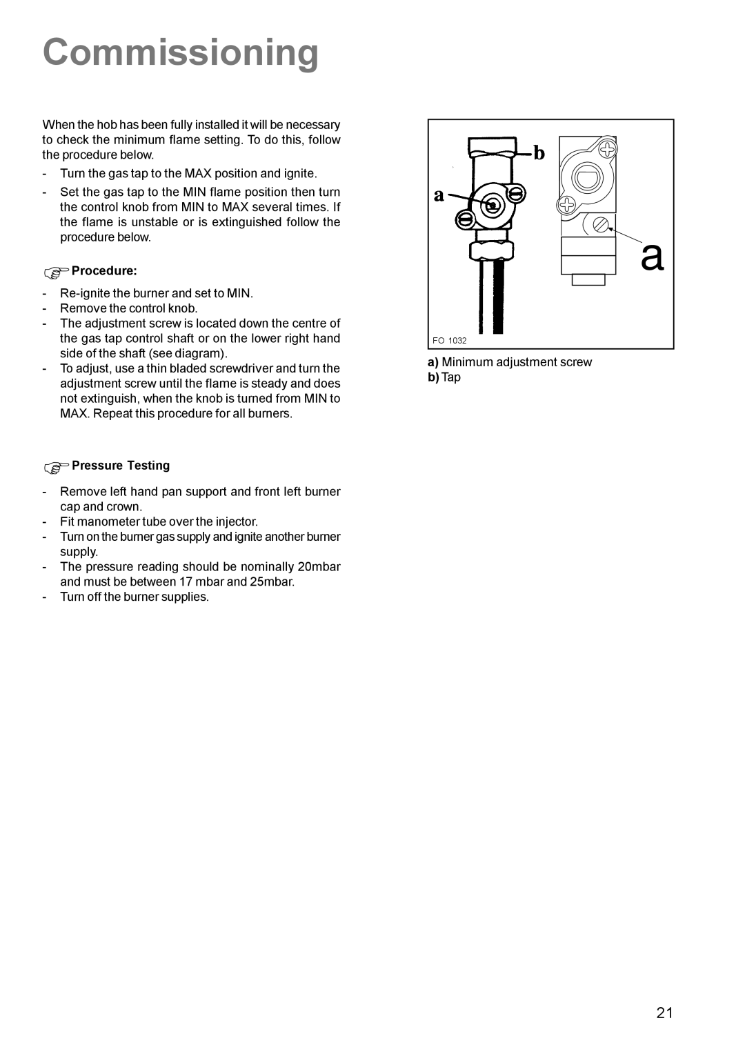 Zanussi ZCG 611 manual Commissioning 