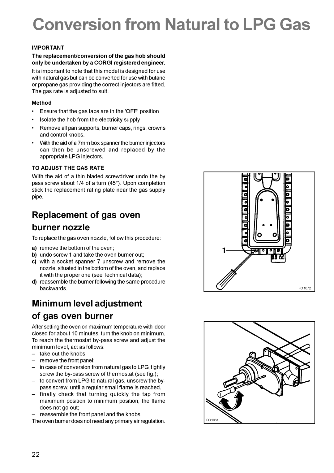 Zanussi ZCG 611 manual Conversion from Natural to LPG Gas, Replacement of gas oven burner nozzle, To Adjust the GAS Rate 