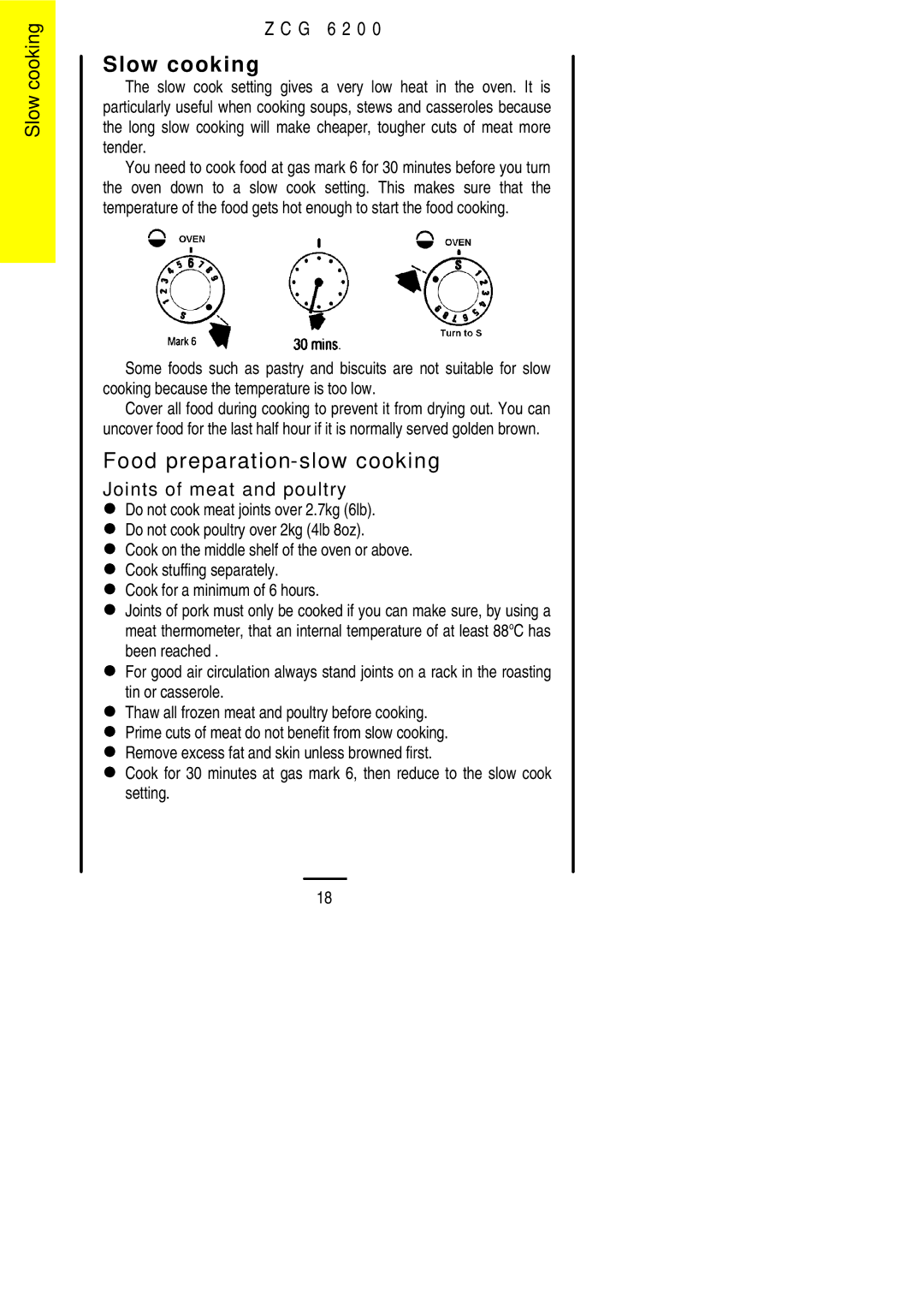 Zanussi ZCG 6200 installation instructions Slow cooking, Food preparation-slow cooking 