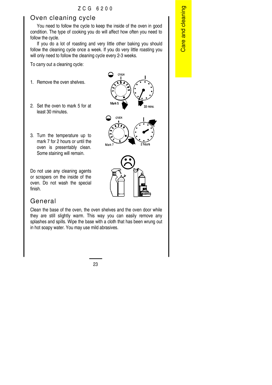 Zanussi ZCG 6200 installation instructions Oven cleaning cycle, General 