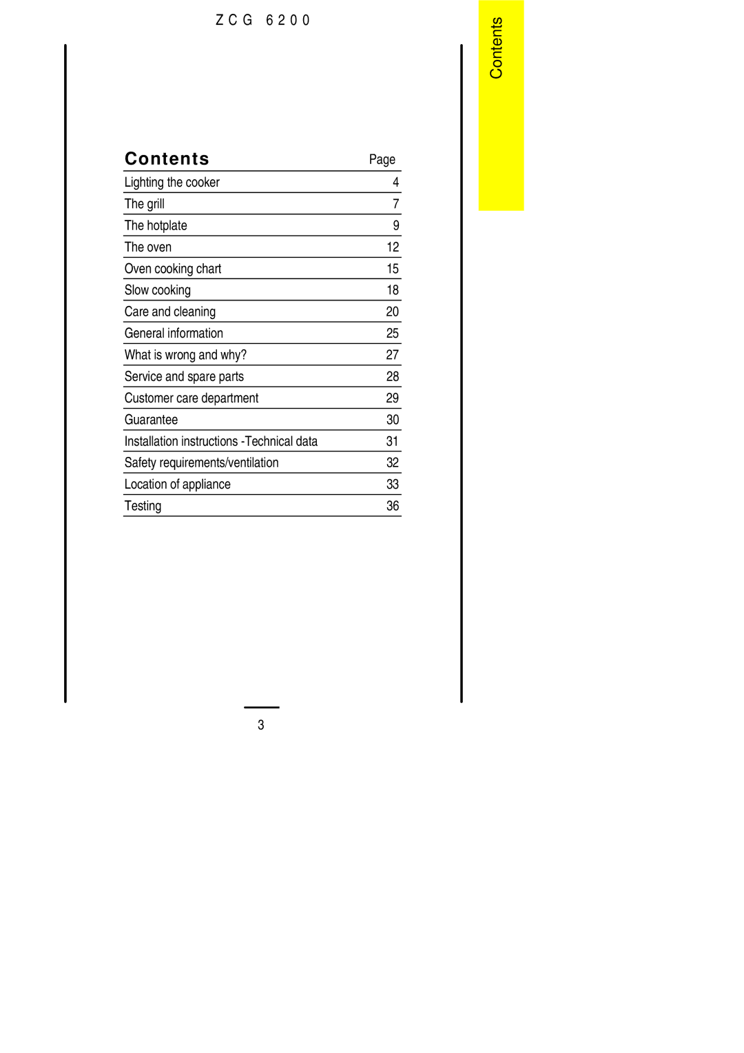 Zanussi ZCG 6200 installation instructions Contents 