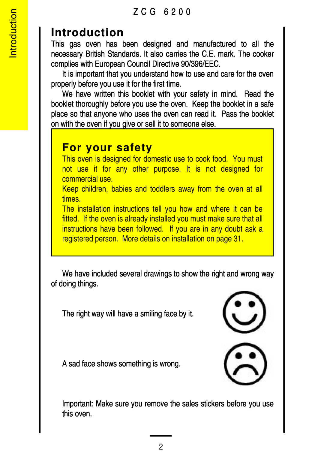 Zanussi ZCG 6200 installation instructions Introduction, For your safety, Z C G 
