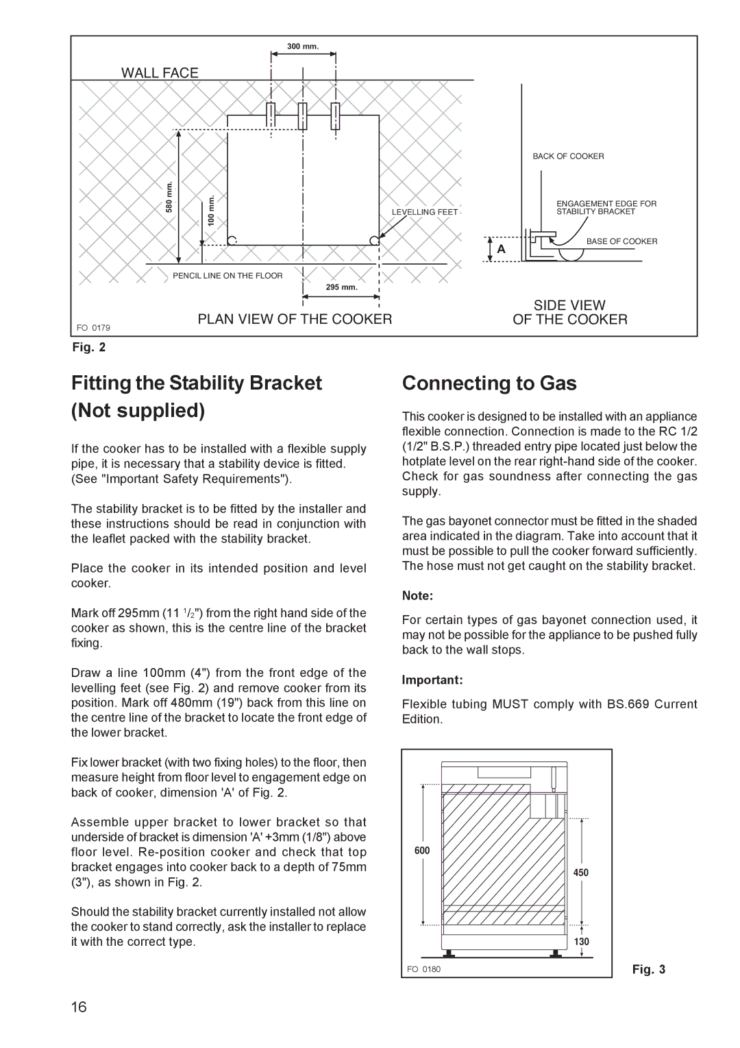 Zanussi ZCG 641, ZCG 640 manual Fitting the Stability Bracket Not supplied, Connecting to Gas 