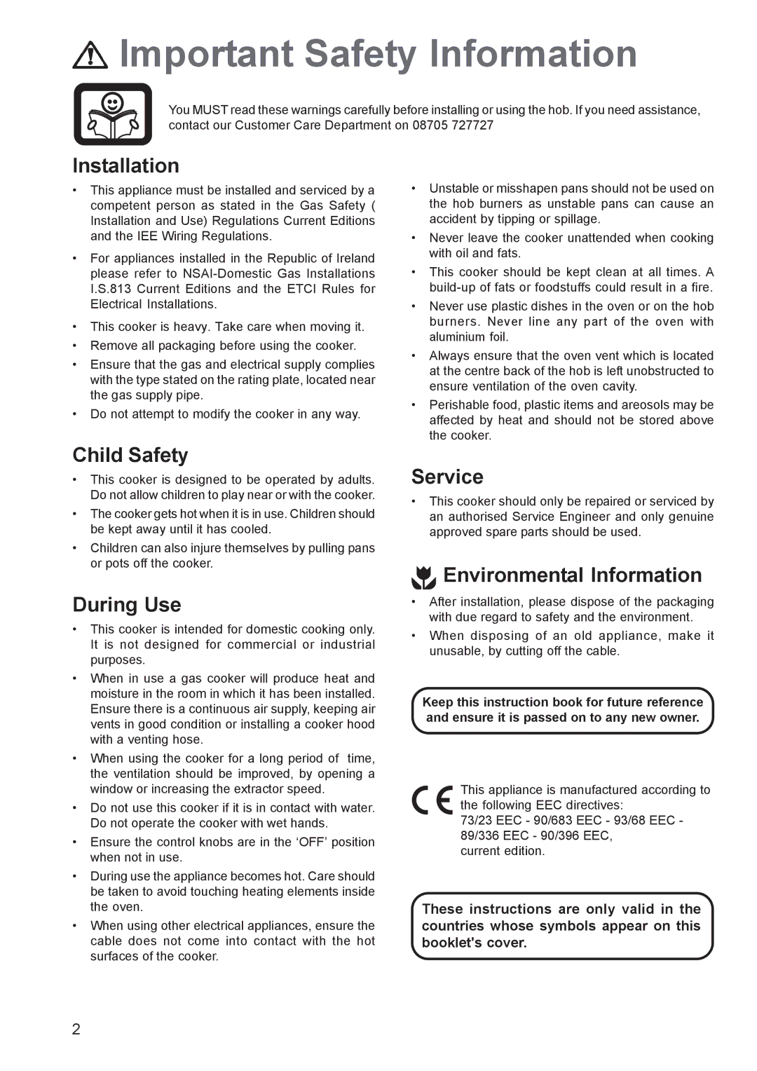 Zanussi ZCG 641, ZCG 640 manual Important Safety Information 