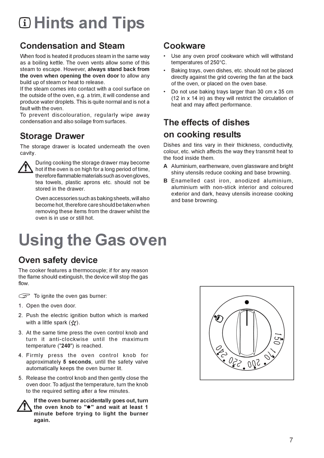 Zanussi ZCG 640, ZCG 641 manual Hints and Tips, Using the Gas oven 