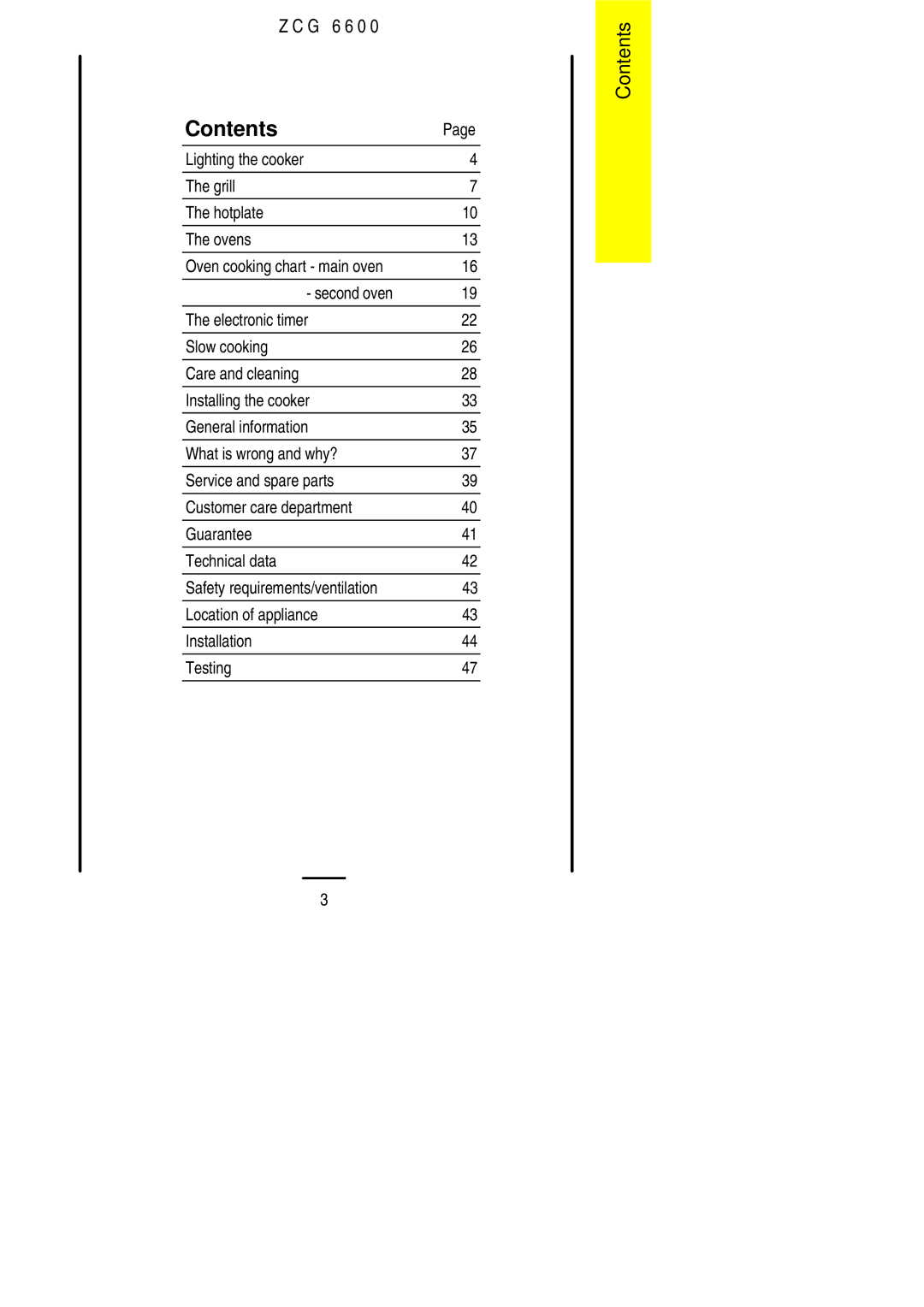 Zanussi ZCG 6600 manual Contents 