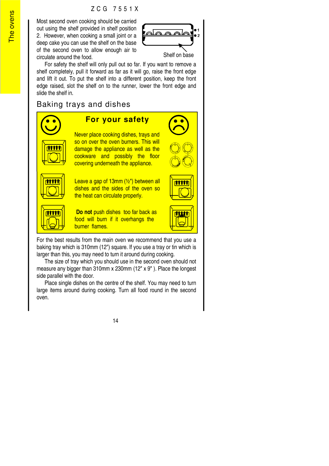 Zanussi ZCG 7551X manual Baking trays and dishes, For your safety 