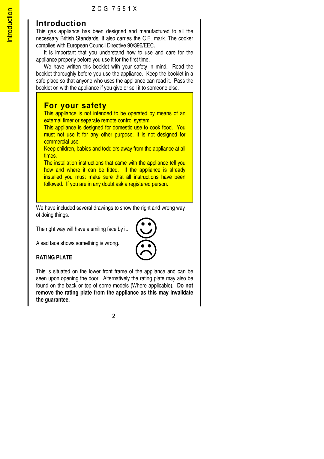 Zanussi ZCG 7551X manual Introduction, For your safety 