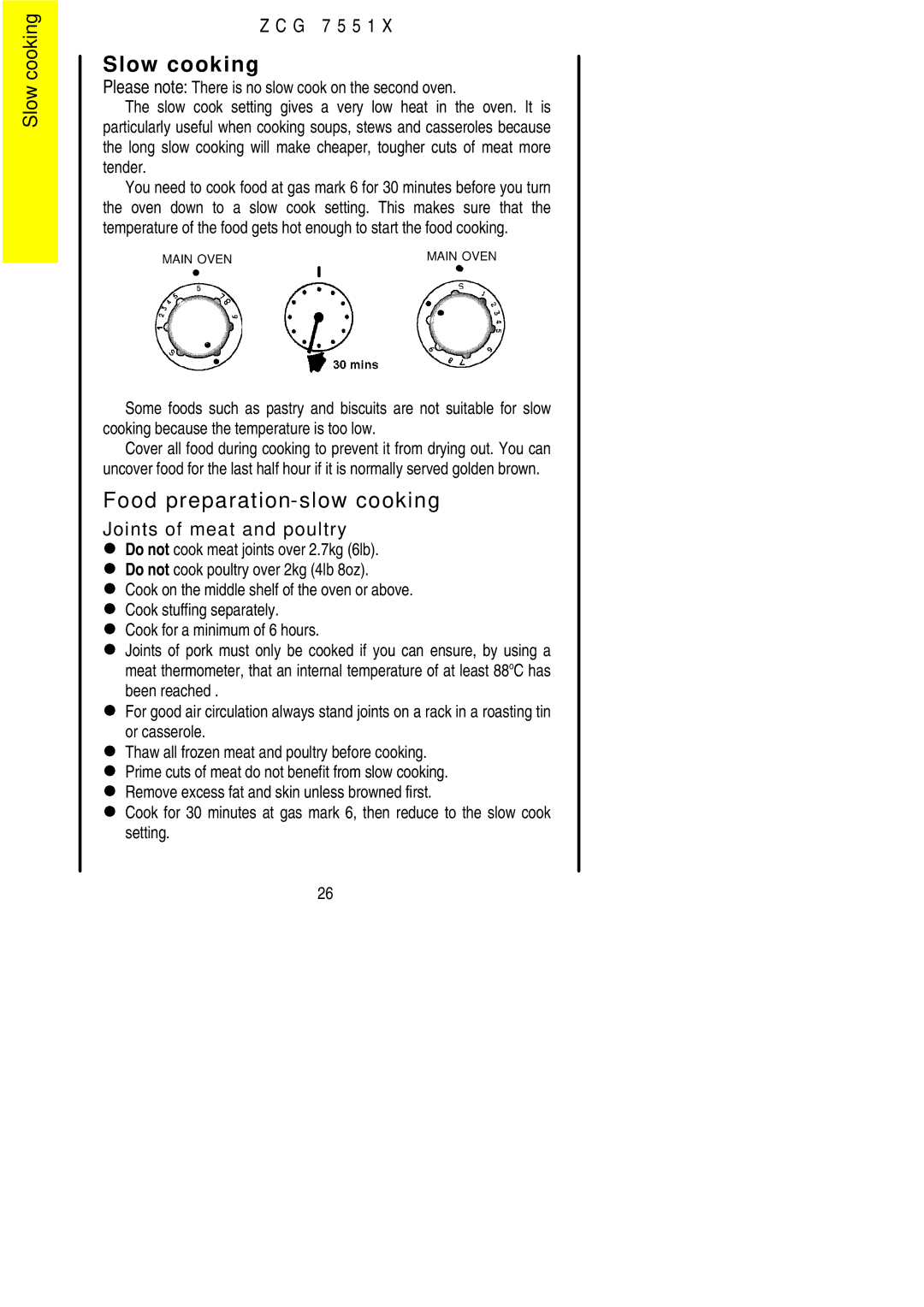 Zanussi ZCG 7551X manual Slow cooking, Food preparation-slow cooking 