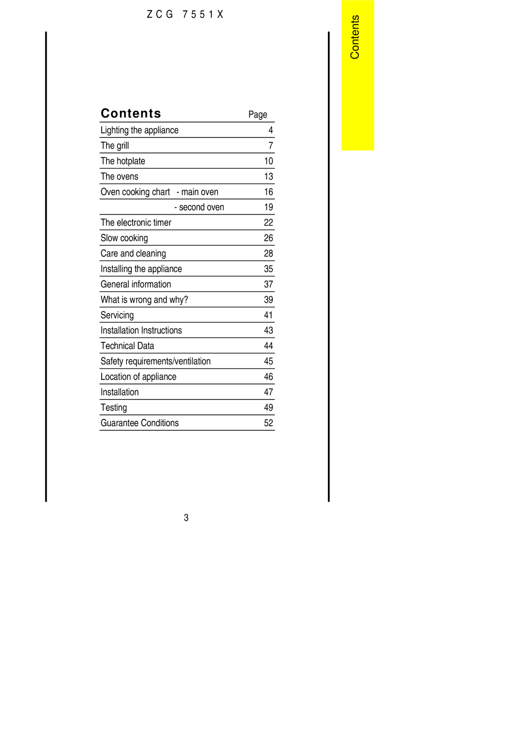 Zanussi ZCG 7551X manual Contents 