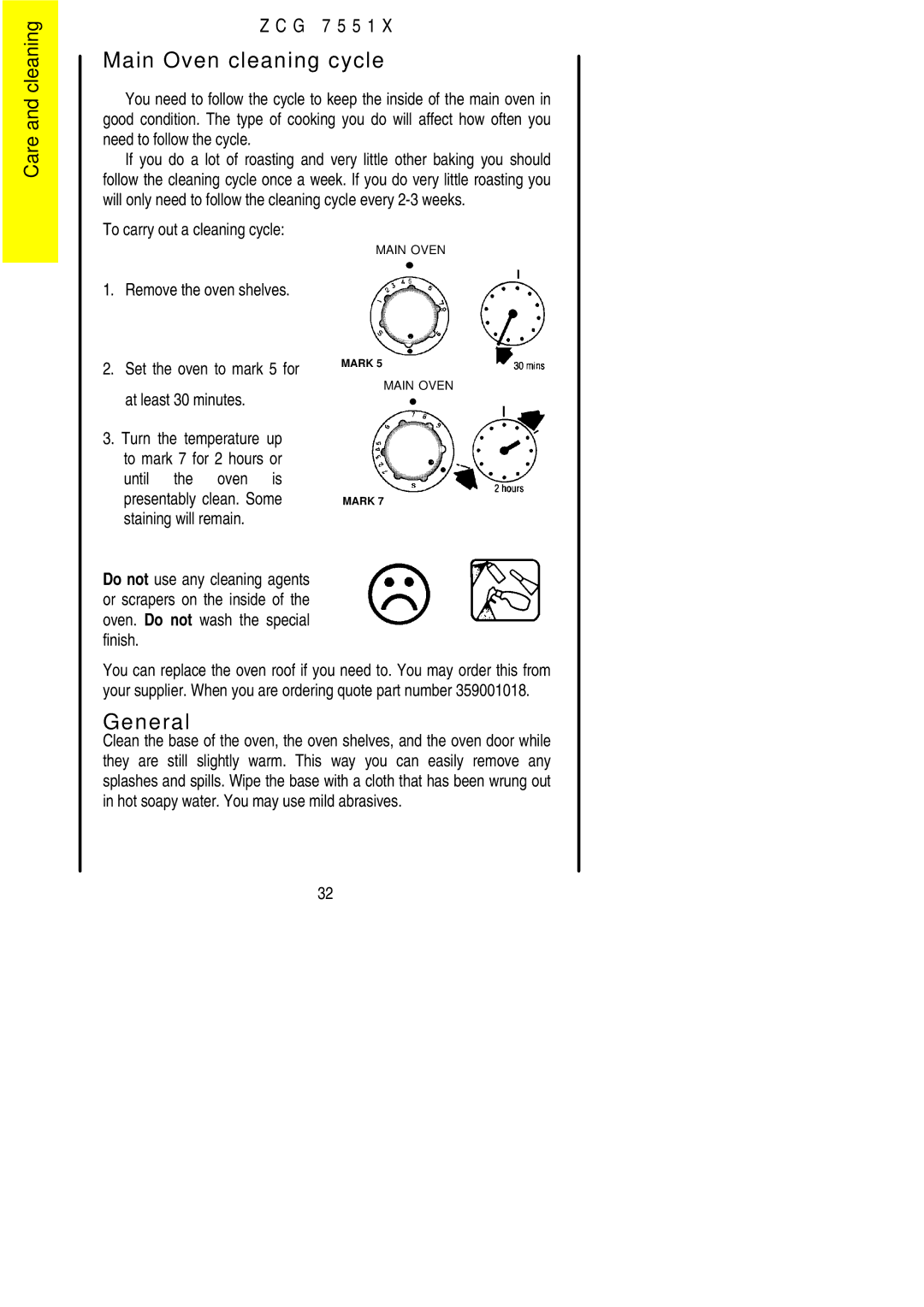 Zanussi ZCG 7551X manual Main Oven cleaning cycle, General 