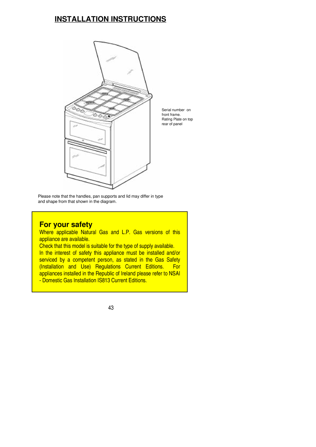 Zanussi ZCG 7690 manual Installation Instructions 