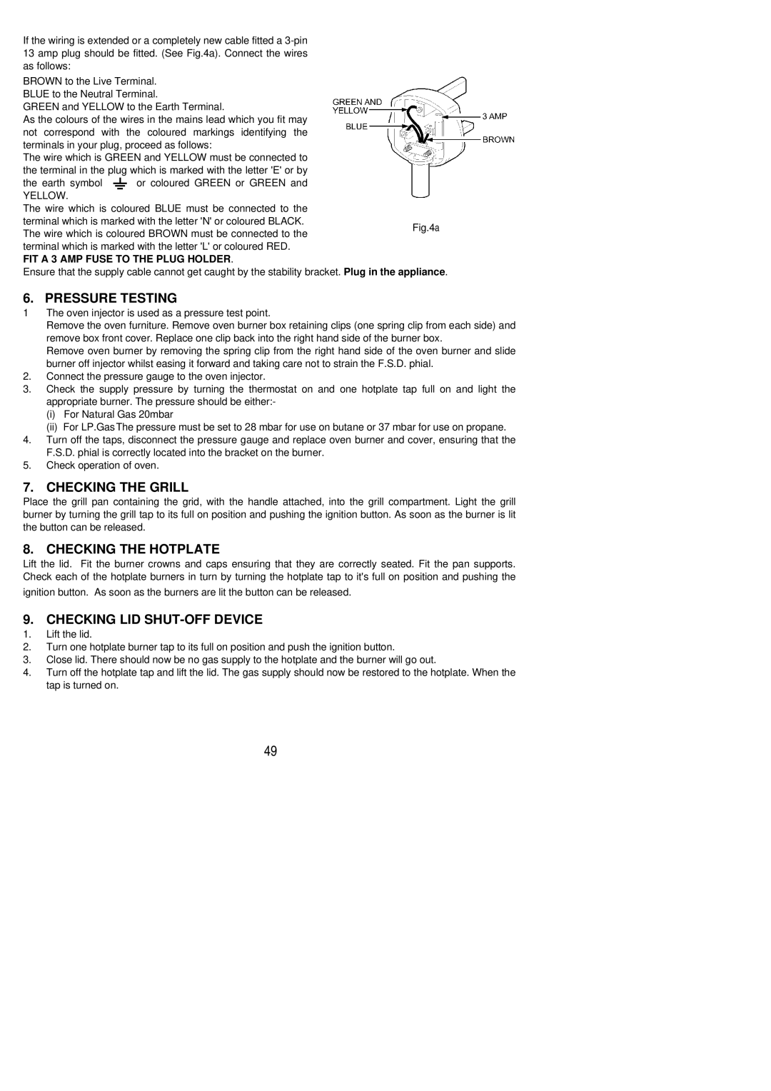 Zanussi ZCG 7690 manual Pressure Testing, Checking the Grill, Checking the Hotplate, Checking LID SHUT-OFF Device 