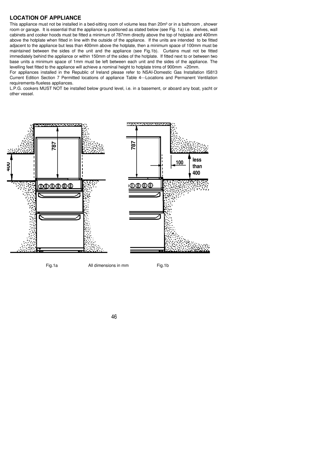 Zanussi ZCG 7691 manual Location of Appliance 